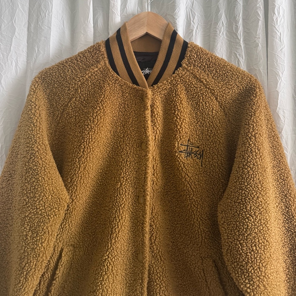Stussy teddy bomber letterman jacket